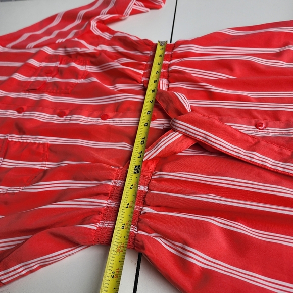 Millenium Shirt Dress Women Button Up Pockets Short Sleeve Striped Coral Pink 1X - Picture 12 of 15
